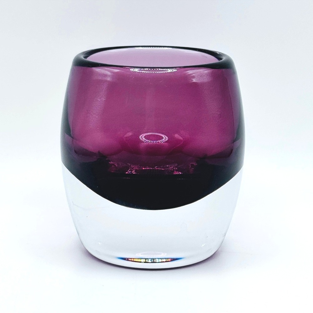 Crate & Barrel Amethyst Glass Votive Candle Holder Purple Heavy Art Glass